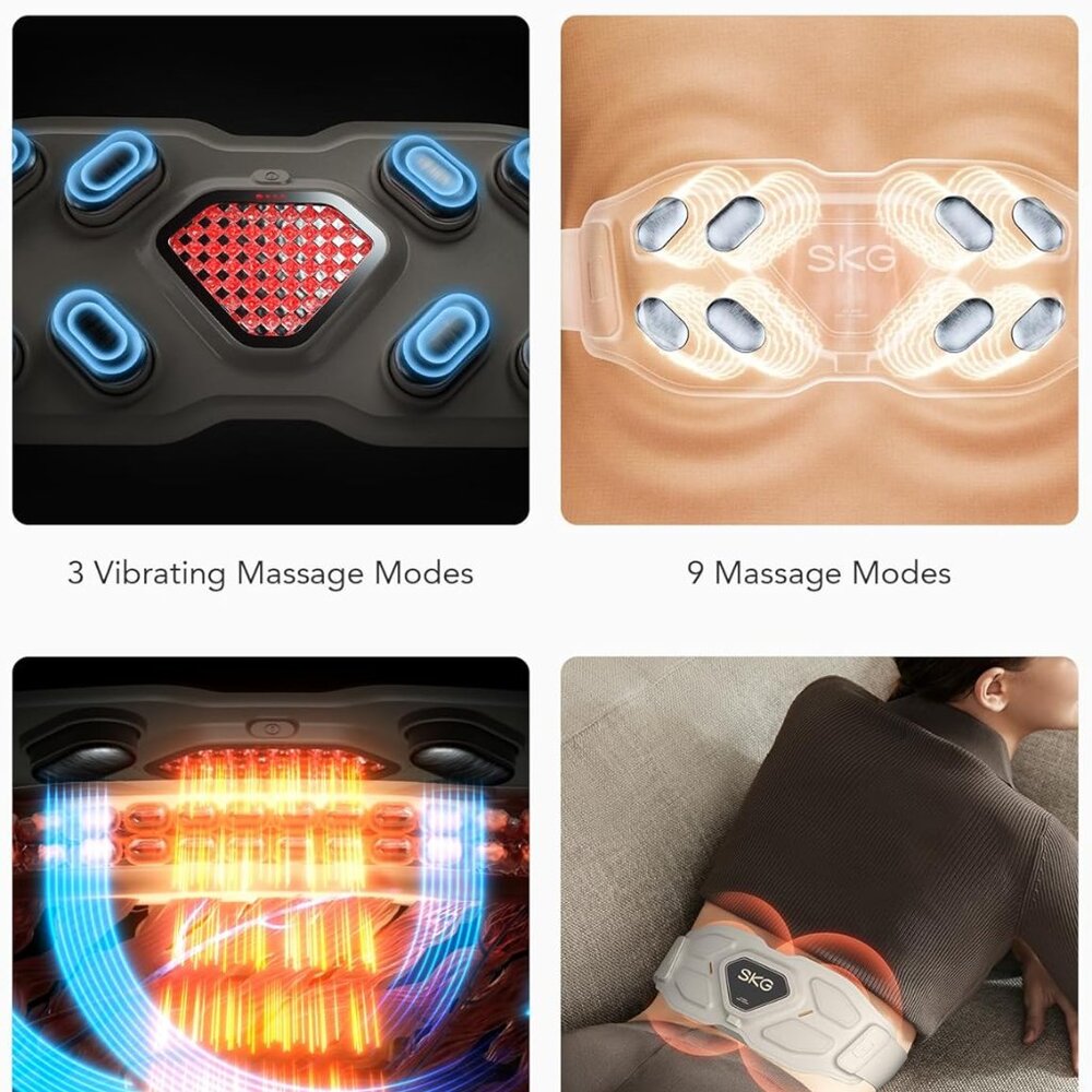 SKG Lower Back Vibrating Massager Adjustable Cordless Heating Pad Infrared W9PRO - Picture 8 of 9